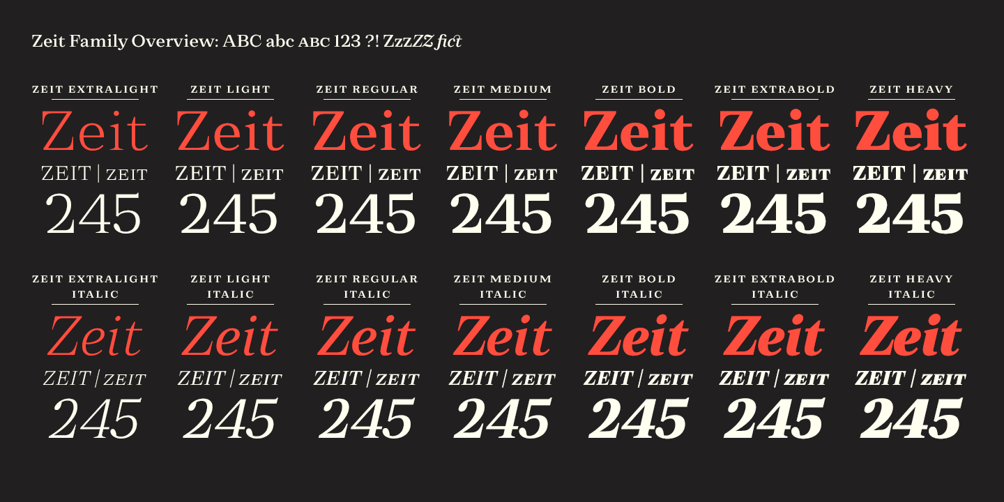 Przykład czcionki Zeit Extra bold Italic